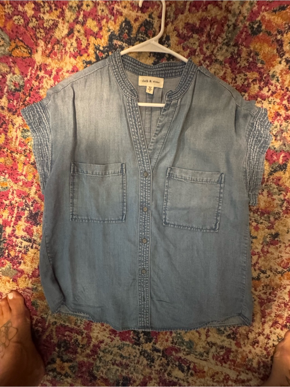 cloth & stone Washed Light Blue Button-Front Chambray Top